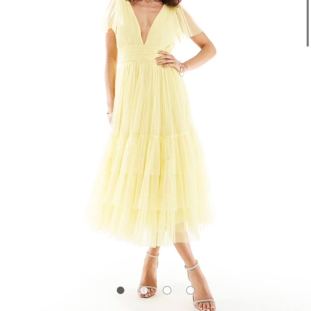 Elegant Yellow Dress - Bridesmaid Madison v-neck tulle midi dress in lemon